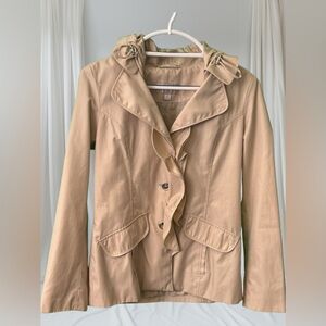 Breton Tan Jacket Ruffle Detail Size Small
